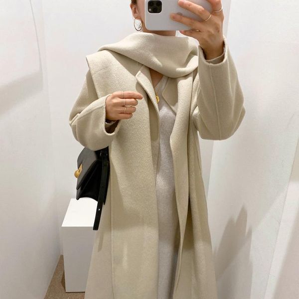 

wavsiyier 2020 winter notched collar lace-up coat women jacket solid warm loose woolen ladies blend coats thicken elegant long1, Black