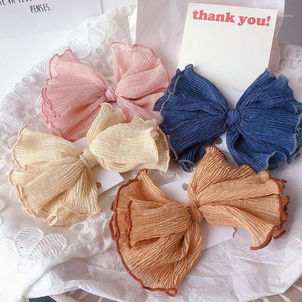 

hair accessories korea style simple girl hairpin retro folds lotus leaf bow spring clips for children fashion accessories1, Slivery;white