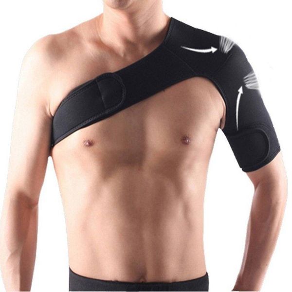 

men adjustable elastic shoulder support brace basketball arm sleeve sports guard posture corrector, Black;blue