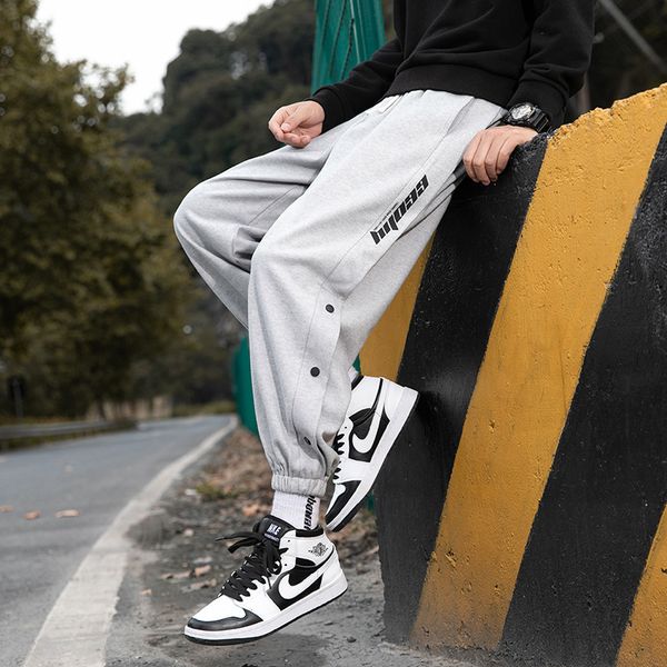 

spring 2021 new casual men's solid loose breasted sports legged pants, Black