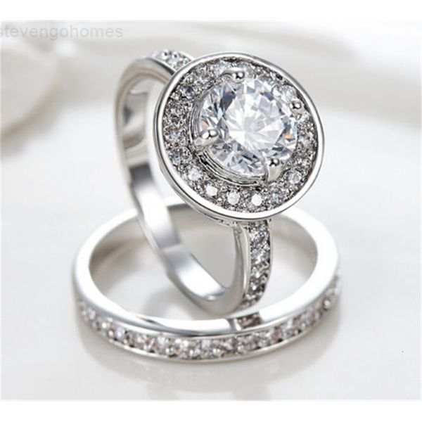 

cut 6-10 band round luxury jewelry 10kt size white gold filled z simulated diamond women wedding ring set gift with, Silver