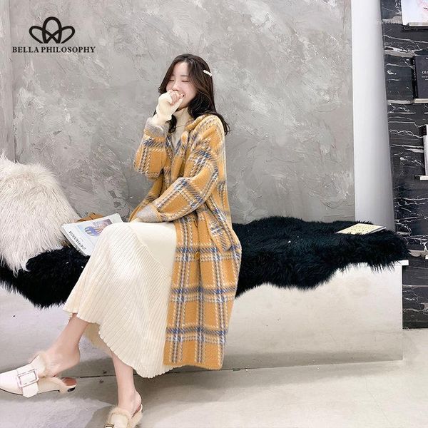 

women's wool & blends philosophy wonder 2021 elegant plaid women fashion woolen coats ladies casual turn-down collar female warm outwe, Black
