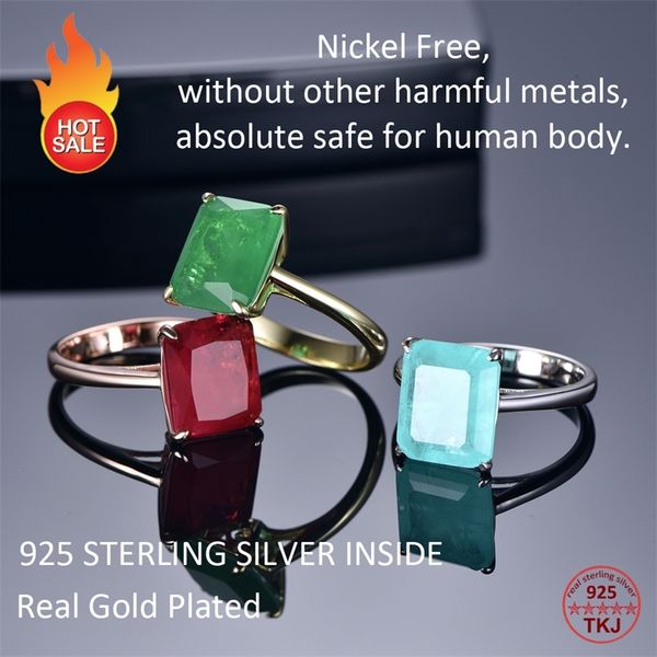 

tkj real 925 silver square ruby and emerald ring wedding engagement rings for women fine jewelry accessories gifts y200321, Slivery;golden