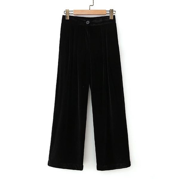 

women vintage spring autumn straight pants 2020 velvet solid high waist female elegant fashion street pants trousers clothes, Black;white