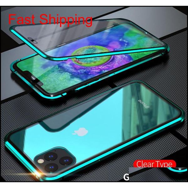 

front back double sided glass magnetic phone case for iphone 11 pro max xr x xs max 6 7 8 plus double-sided transparent clear magnetic haonj