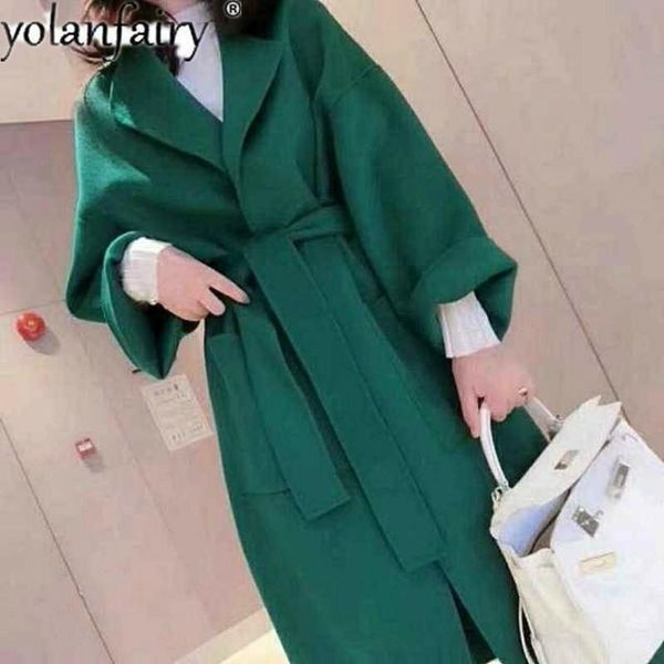 

women's wool & blends autumn winter coat women 100% female jacket korean coats long clothing fashion 2021 casaco feminino pph1441, Black