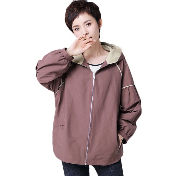 

plus size women windbreaker coat new autumn casual hooded trench coats women's loose tooling overcoat 3xl f979, Tan;black