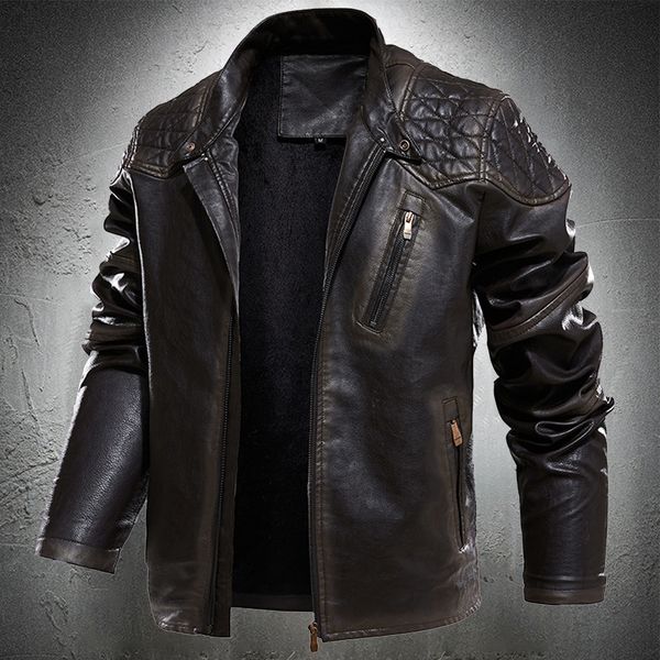 

2021 new spring autumn vintage style jacket stand collar men retro leather coat fashion clothing y02u, Black