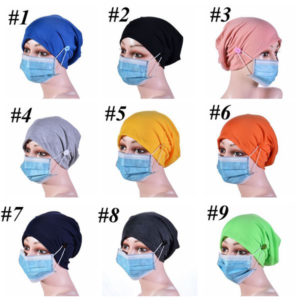 

non-slip mask holder hat solid color button caps fashion turban hats 10 colors women men protective ear lls615, Blue;gray