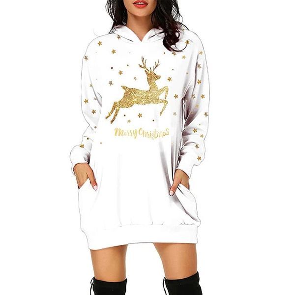 

women christmas long sleeve hoodies dress reindeer print loose tunic sweatshirt, Black;gray