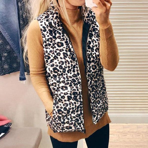 

women's vests 2021 leopard print vest women winter add wool thickening to keep warm cotton clothes colete feminino, Black;white