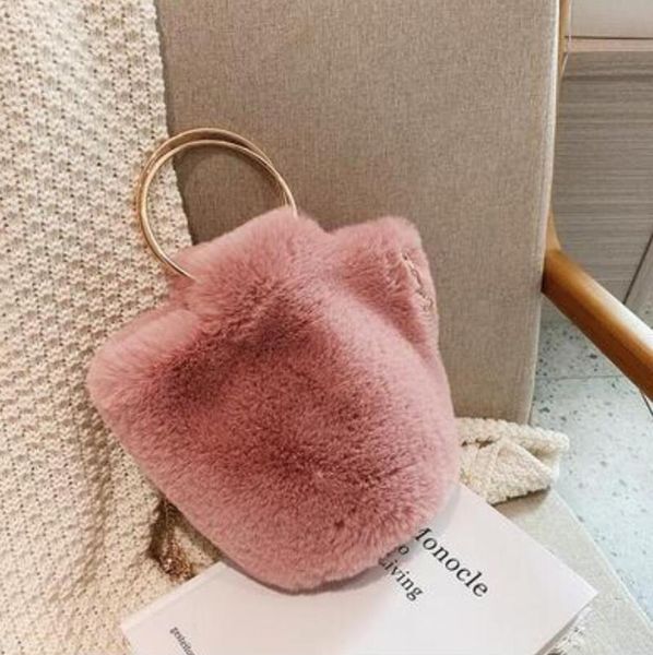 

solid color totes with metal handle 2021 winter new quality soft plush women's designer handbag chain shoulder messenger bag