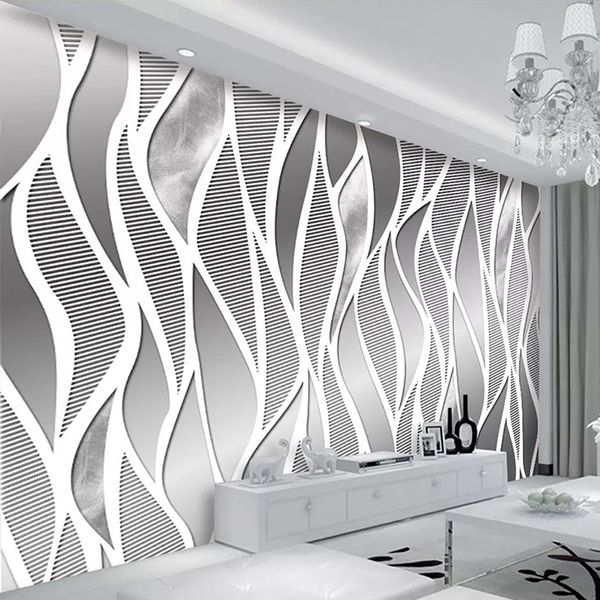 Foto personalizzata Wallpaper 3D Stereo Silver Stripe Murale Modern Fashion Home Decor Soggiorno TV Divano Sfondo Pittura murale 3 D