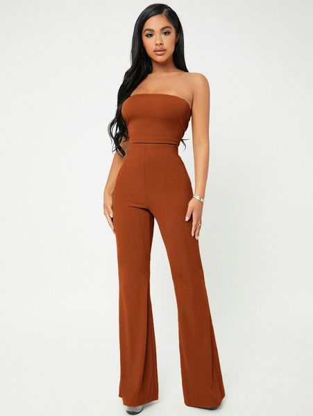 

sxy crop tube & flare leg pants set m811#, White