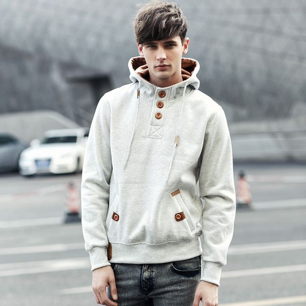 

autumn men's sports and leisure hooded solid color pullover men's jacket korean version with hat long-sleeved sweater, Black