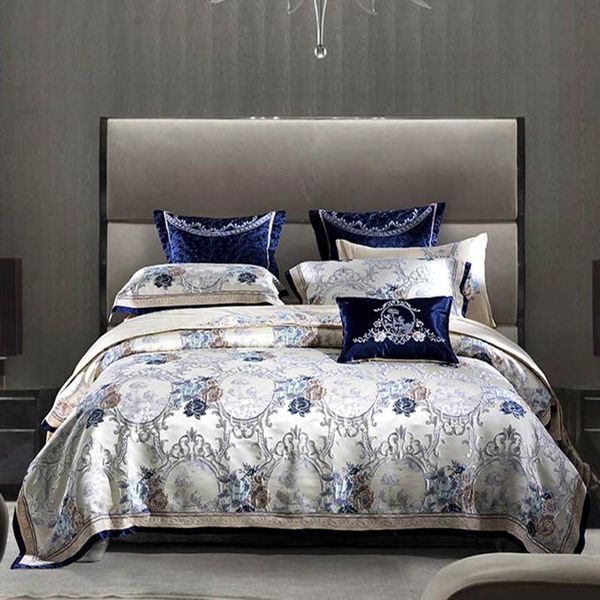 

svetanya 4/6/10pcs oriental jacquard luxury bedding sets king  size cotton flat sheet set bedspread duvet cover
