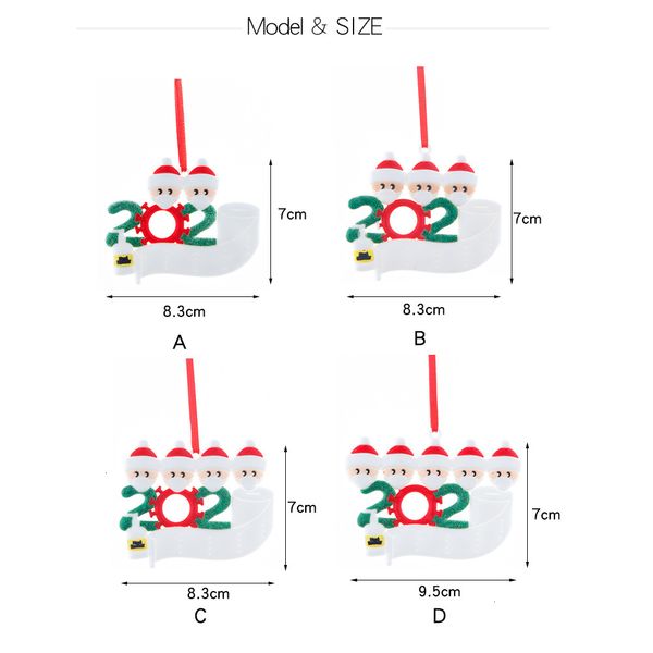 

factoryqailchristmas ornament customized gift survivor family of 2020 2 3 4 5 6 7 hanging decoration snowman pendant with face mask