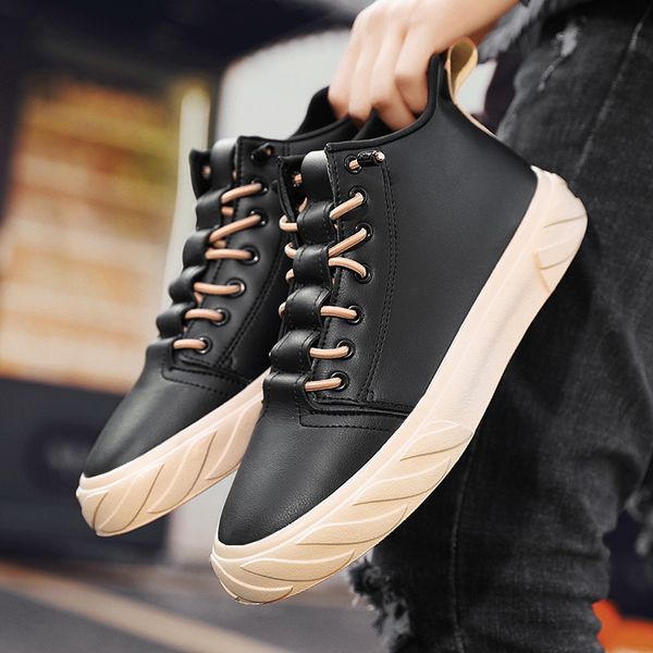 

versatile autumn high sports single 2020 new british casual men's all black tide board lazy shoes c1212, Black;white