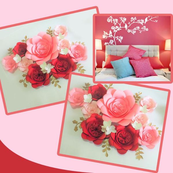 

diy giant paper flowers 9pcs + hydrangea flowers 6pcs + leaves 7pcs for wedding & event backdrop bedroom video tutorials
