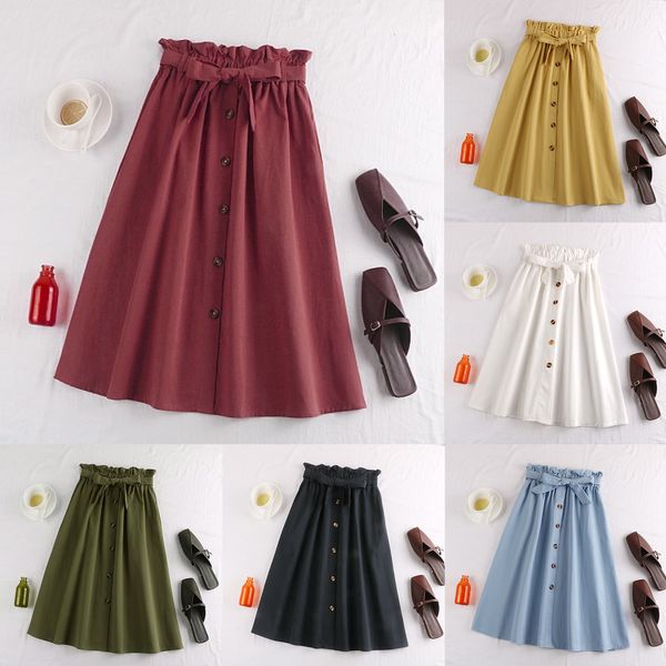 

surmiitro spring summer skirts womens 2020 midi knee length korean elegant button high waist skirt female pleated school skirt q1209, Black