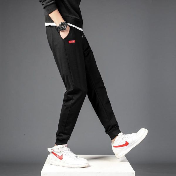 

an pure cotton sports pants men's new elastic breathable neckband leggings spring and autumn loose casual versatile, Black