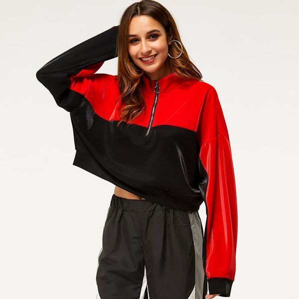 

fashion women patchwork female red oversized hoodie 3xl 4xl1, Black