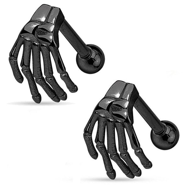 

modrsa 1piece black/gold stainless steel helix piercing punk eyebrow ear piercing ghost hand claw earrings body jewelry q sqcxic, Silver
