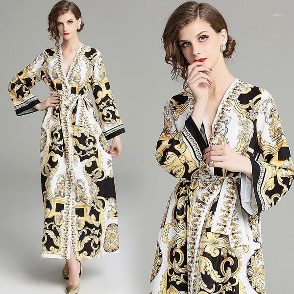 

fashion autumn dress runway dresses 2019 women print long shirt dresses forwomens maxi dress party robe femme ete1, Black;gray