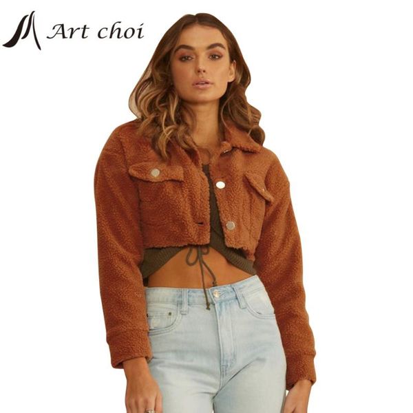 

women's jackets women plush casual faux fur thick retro navel warm crop sweatshirt outerwear female coats lambswool outercoat, Black;brown