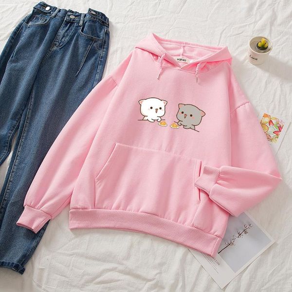 

harajuku hoodies women cat print warm plus velvet oversize kawaii simple females pullover all-match korean style casual ulzzang, Black