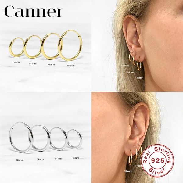 

hoop & huggie canner earrings for women 925 sterling silver pendientes classic trendy circle fine jewelry 12 14 16 18mm w5, Golden;silver