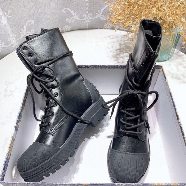

boots 2021 women leather shoes lace up ribbon belt buckle ankle boots factory direct female rough heel size:35-40 home011 09, Black