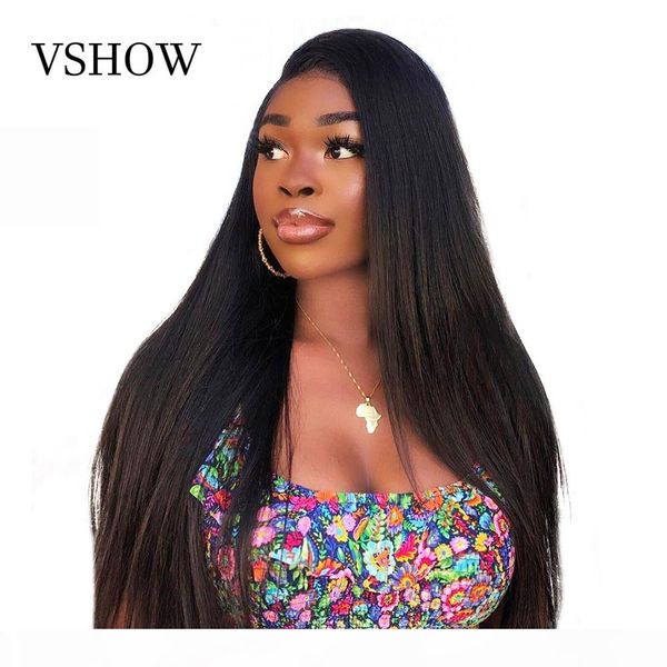 

kinky straight wig 13x4 lace front human hair wigs pre plucked with baby hair vshow hair italian yaki, Black