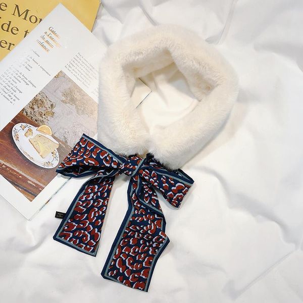 

cokk fur scarf leopard print scarf imitation rabbit fur knot bow women winter scarf female neckerchief scarves wraps new brand swy jllmuv, Blue;gray