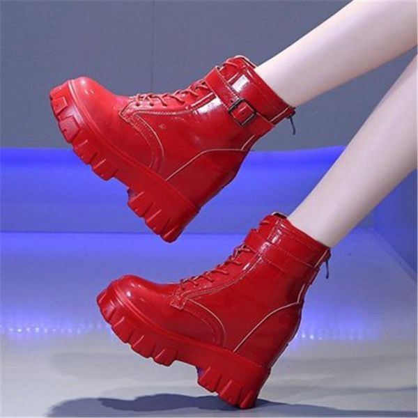 

мода женская клиновая платформа boots женская высота увеличение 10 см кроссовки девушка задняя молния повседневная лодыжка boties botas muje, Black