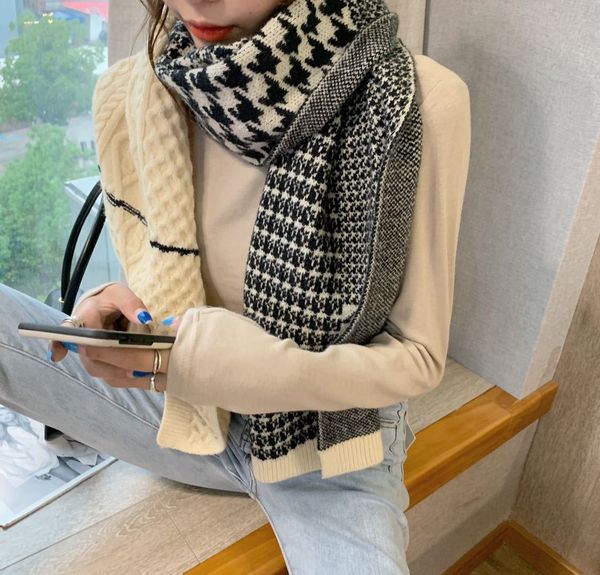 

x7j8l 2020 new classic thousand bird check color matching cashmere for women 2020 new classic thousand bird scarf check color matching cashm, Black;white