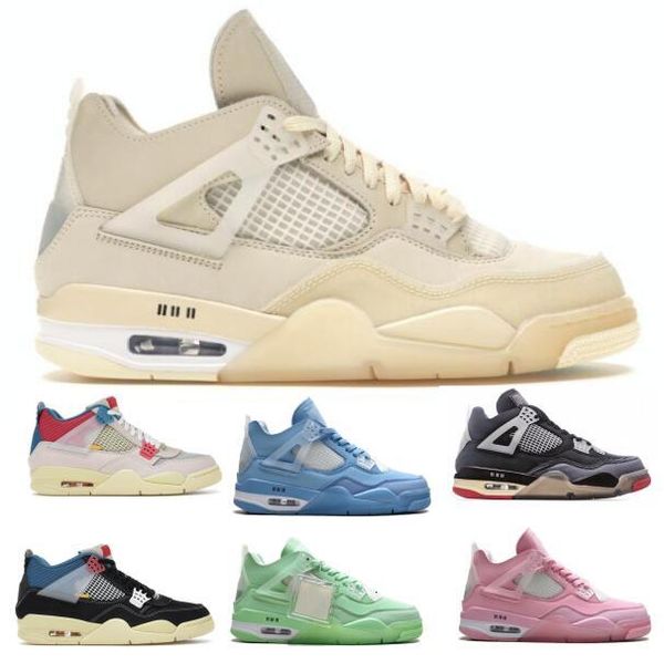 

union off 4 4s jumpman mens basketball shoes sail guava ice noir cream green lemon venom pink gs nrg athletic women trainers sneakers, White;red