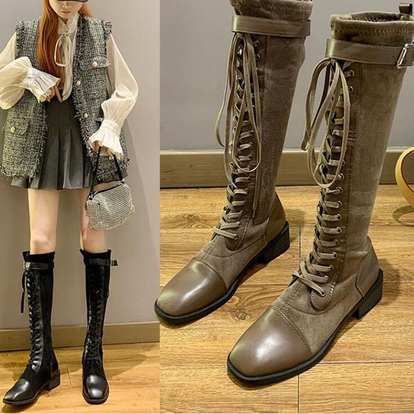 

knee-high boots women boots women shoes woman fashion square heel breathable 2020 autumn new comfortable d6241, Black