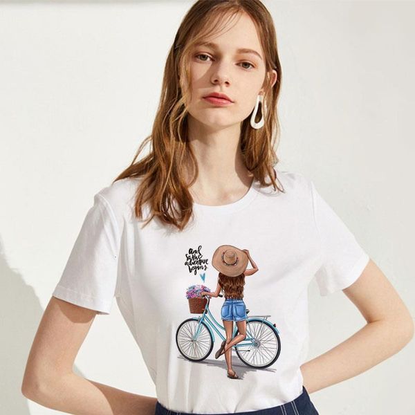 

cycling girl holiday travel t shirt women summer 2019 fashion casual short sleeve tshirts harajuku white t-shirt tumblr