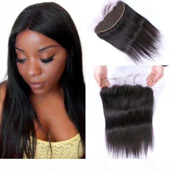 

brazilian straight hair 13x4 ear to ear pre plucked silk base lace frontal closure with baby hair remy human hair part, Black;brown