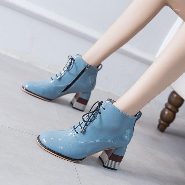 

european and american style lace-up boots women high heel shoes autumn and winter boots short trendy women1, Black