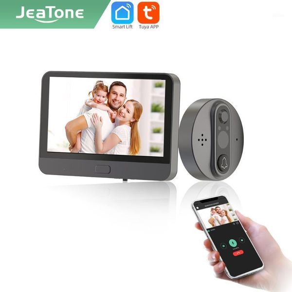 

doorbells jeatone tuya smart wifi door bell with 720p110Â°camera video peephole for 4.3" lcd touch screen 24h pir movement detection1