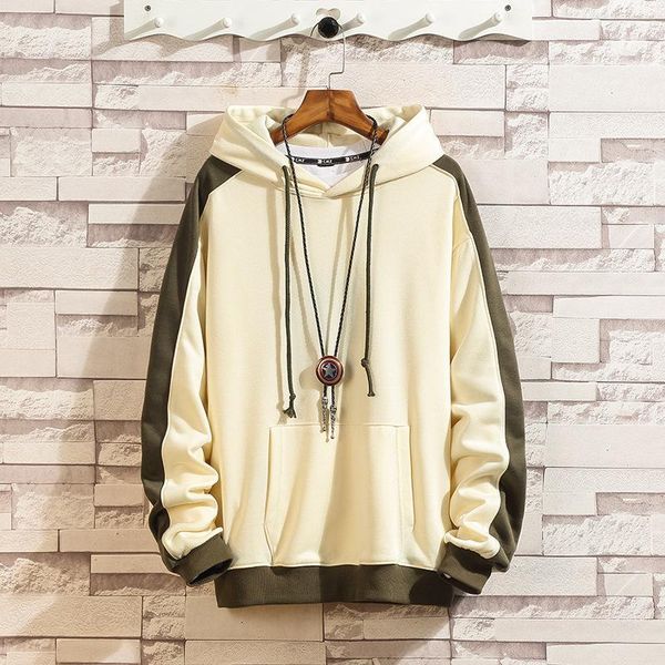 

mens spring autumn hoodies long sleeve color matching hooded casual fashion stretchy cotton male quality pullover, Black