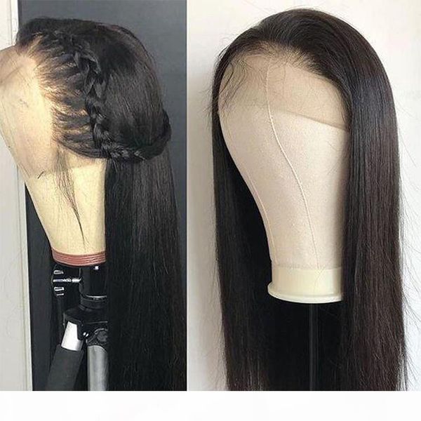 

natural straight full lace wigs pre plucked human hair wigs 13x6 deep part lace front wigs for black women, Black;brown