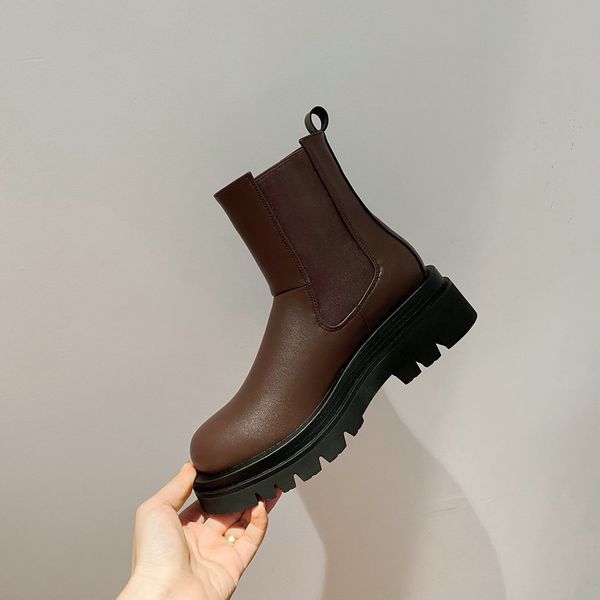 

2021 new pu leather platform ankle round toe casual women shoes square high heel concise short boots big size 34-42 rtpl, Black