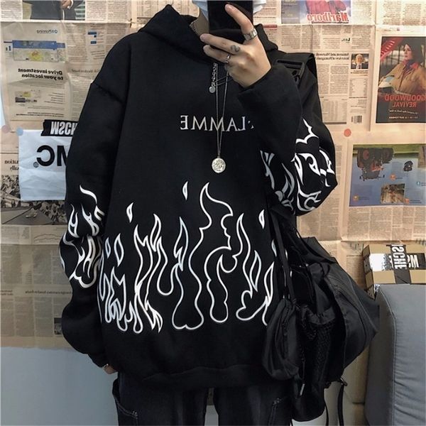 

women man streetwear plus oversized graffiti contrast print hooded sweatshirt pullover hoodies harajuku punk winter korean 201204, Black