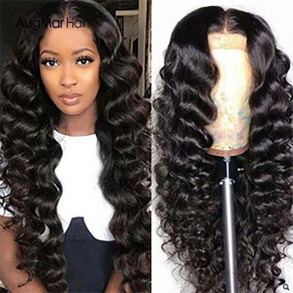 

lace wigs full deep wave human hair pre plucked remy with baby, Black;brown