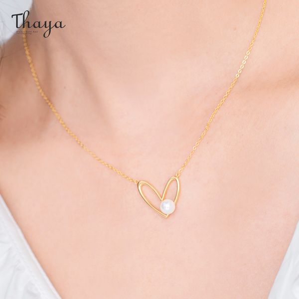 Thaya Authentische S925 Silber Herzförmige Natürliche Süßwasser Perle Halskette Gold Anhänger Kette Elegant Für Frauen Edlen Schmuck GIF Q0531