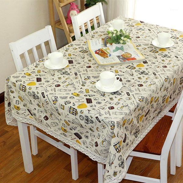 

linen tablecloth little girl plane travel pattern lace table cover tabel cloth table cloth square1