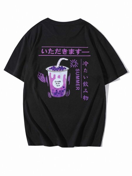 

men japanese letter and grapes print tee e2uw#, White;black
